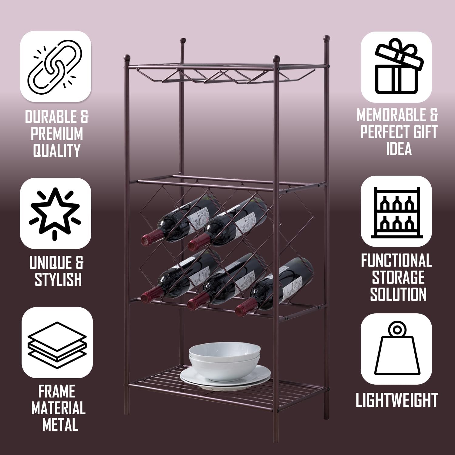 Kings Brand Furniture Bronze Freestanding Wine Rack Stand