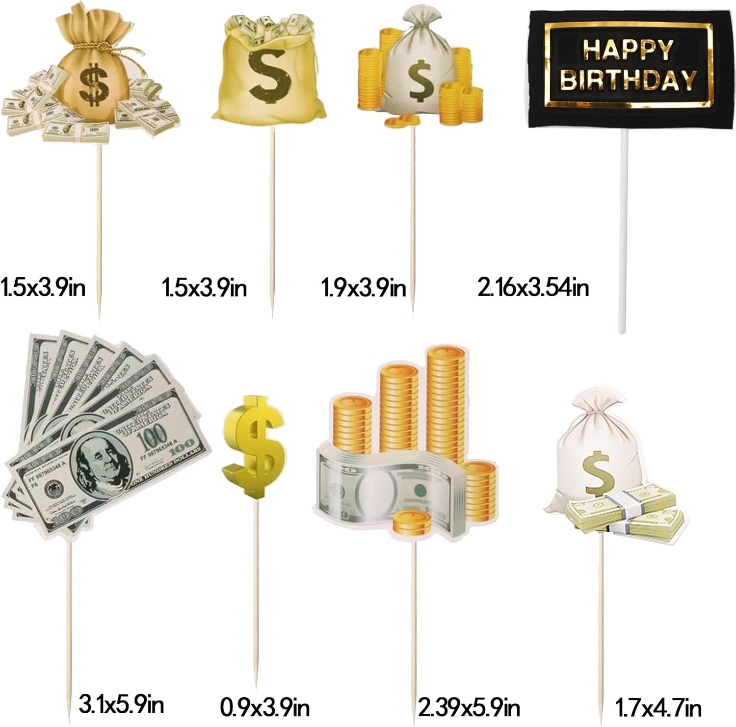 10Pcs Dollar Bill Sign Cupcake Toppers Birthday Decor