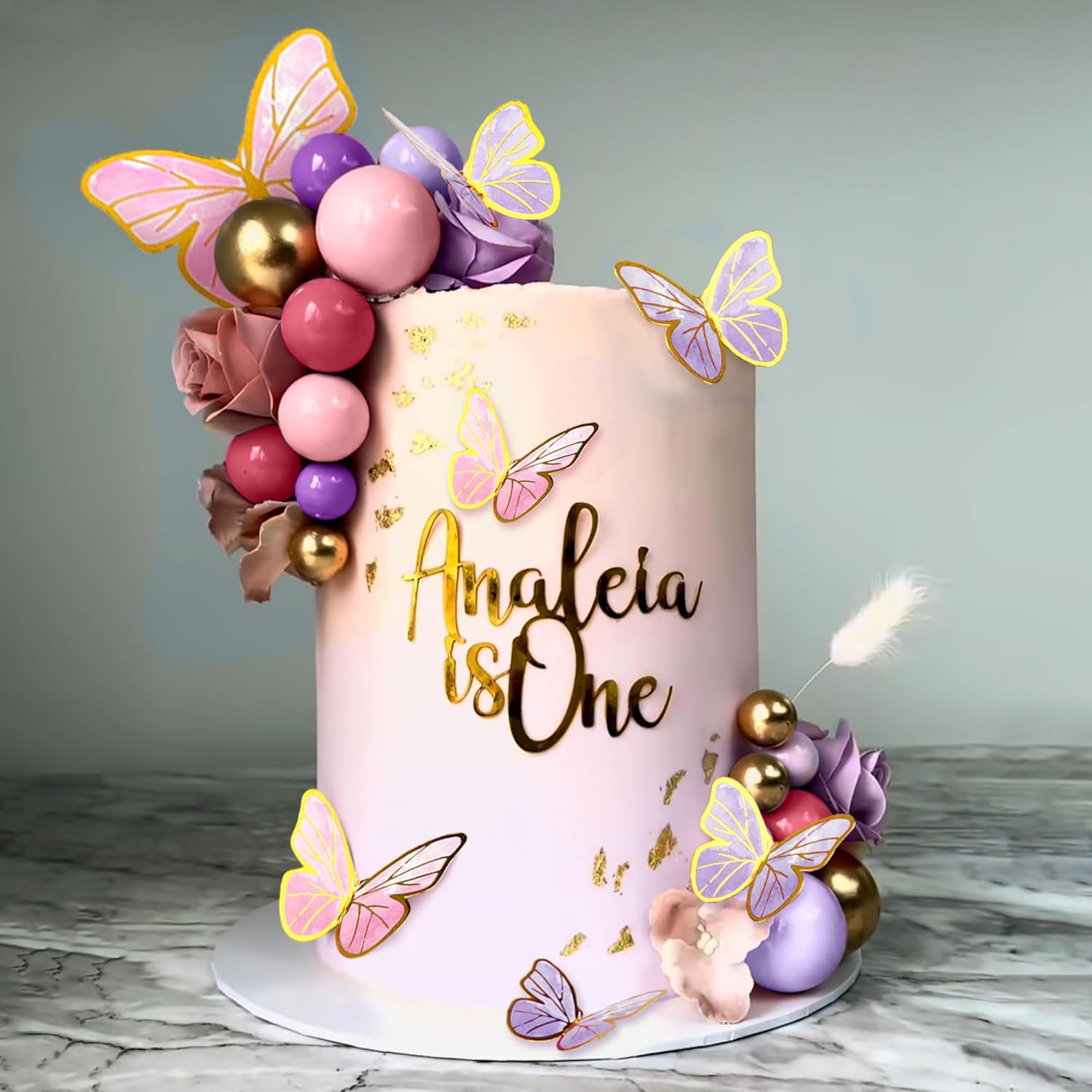 47PCS Purple Pink Butterfly Cake Toppers Set