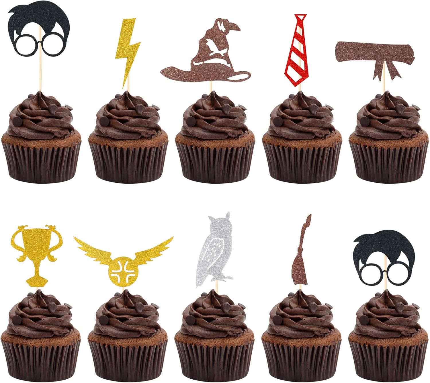 CCINEE 40Pc Wizard Glitter Cupcake Toppers