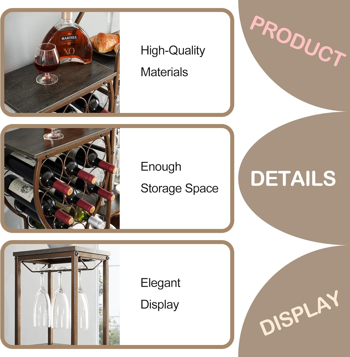 Industrial Wine Rack with 3 Layers for Home Kitchen Living Room
