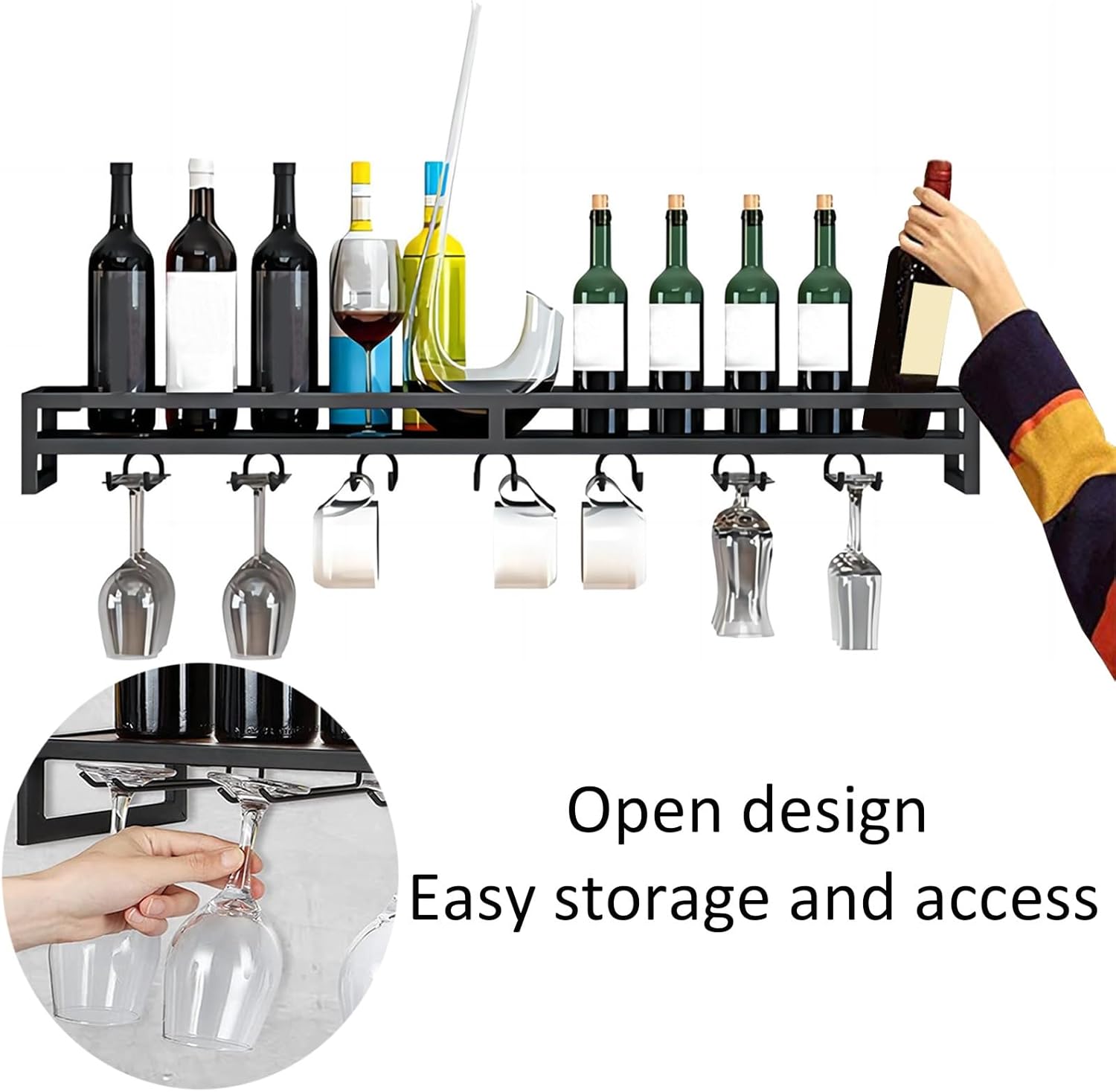 LIGUOYI Wall Mounted Wine Rack - Sturdy Metal Holder BlackGoldWhite