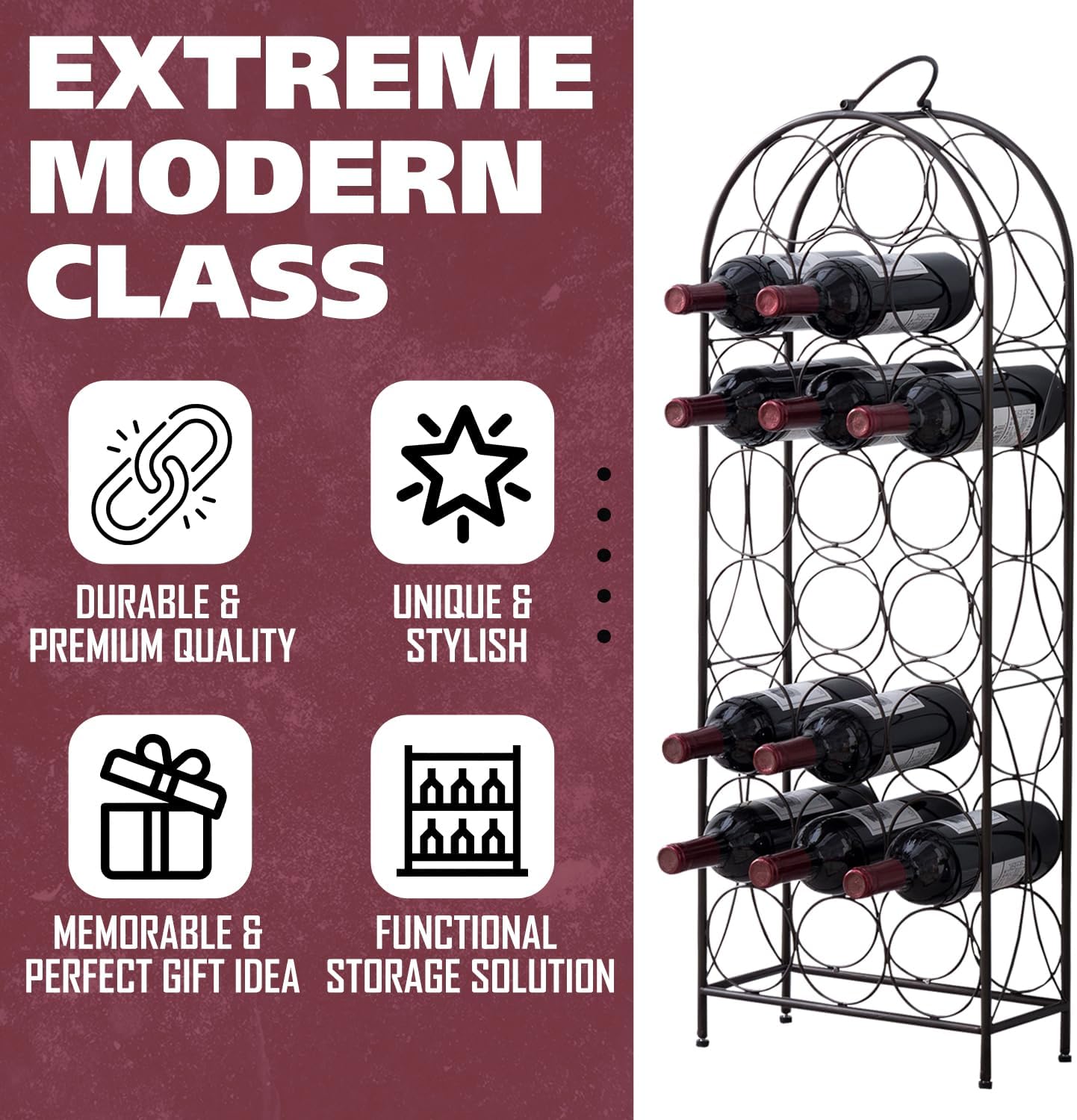 Kings Brand Furniture 23 Bottles Freestanding Wine Rack Pewter
