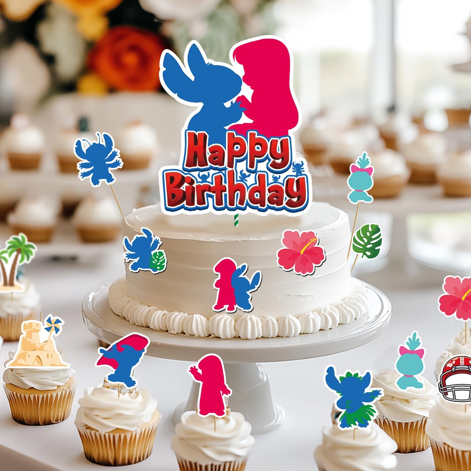 25 Pack Blue Cartoon Birthday Cake Toppers for Youth Parties 1