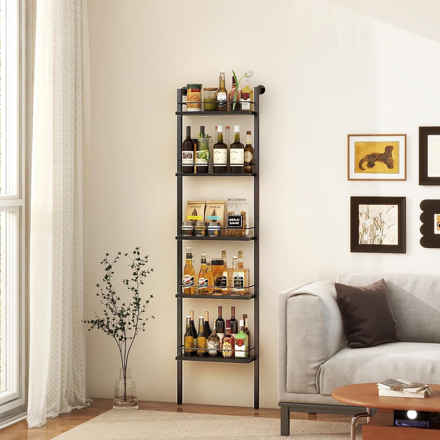 YMYNY 5-Tier Wall-Mounted Wine Rack with Fences Black 1