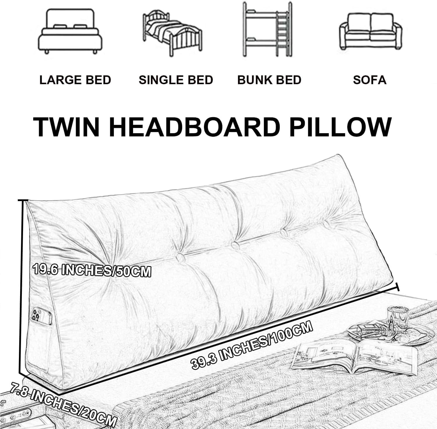 COZMAX Queen Triangular Headboard Pillow with Removable Cover