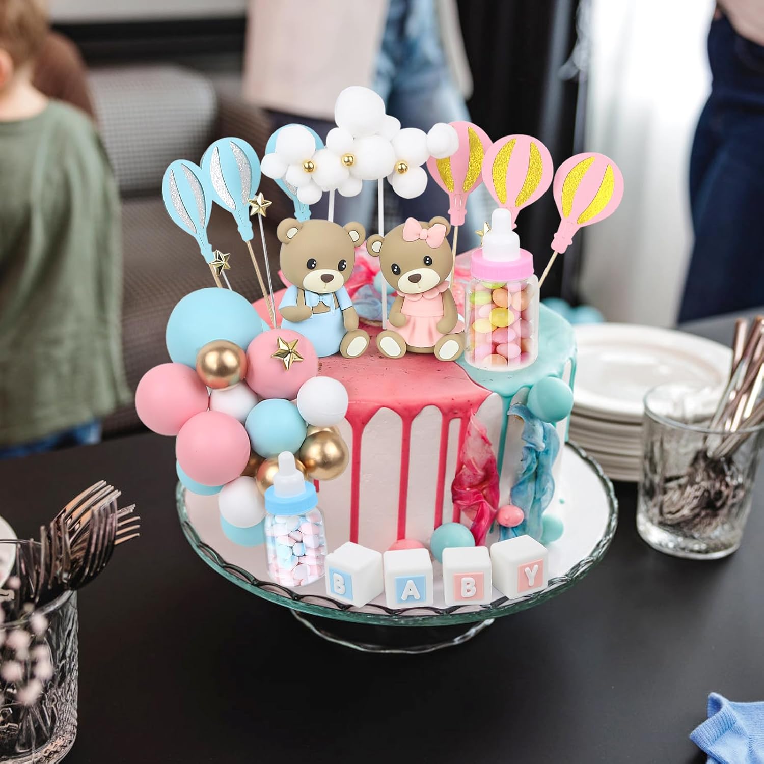 47 PCS Bear Cake Toppers for Gender Reveal Party