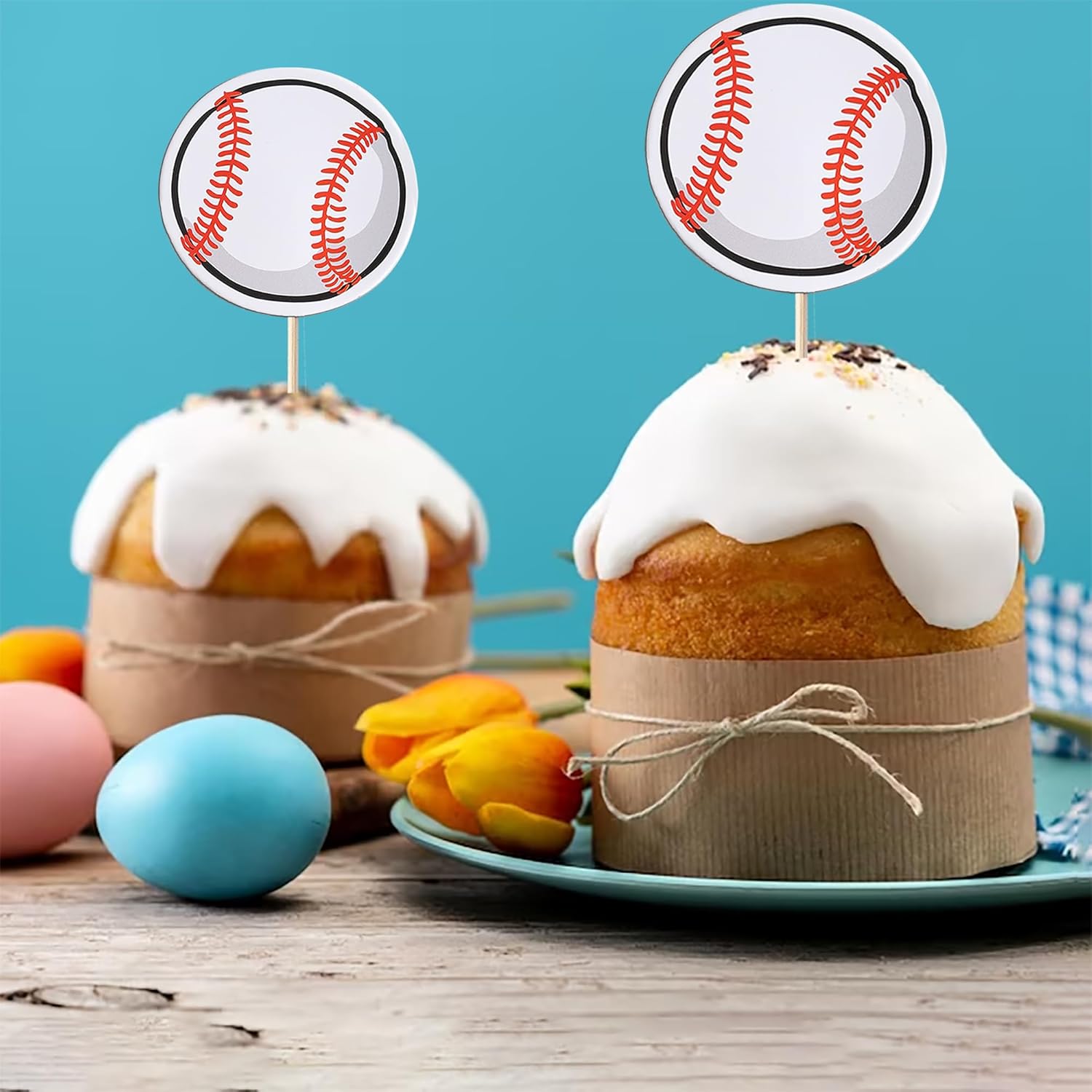 Rsstarxi 40 Pack Baseball Cupcake Toppers