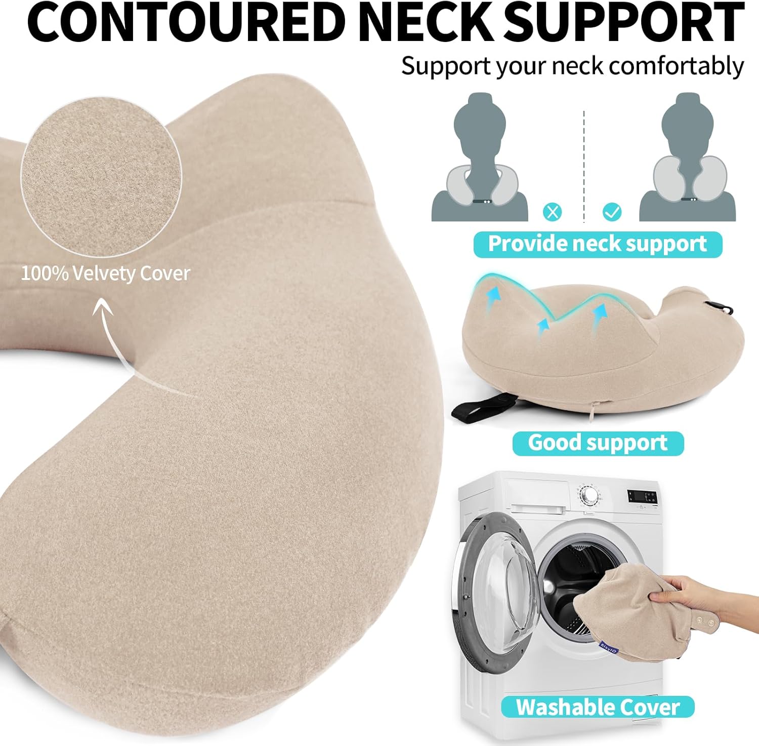 Glyzia Inflatable Neck Pillow with Eye Mask and Earplugs