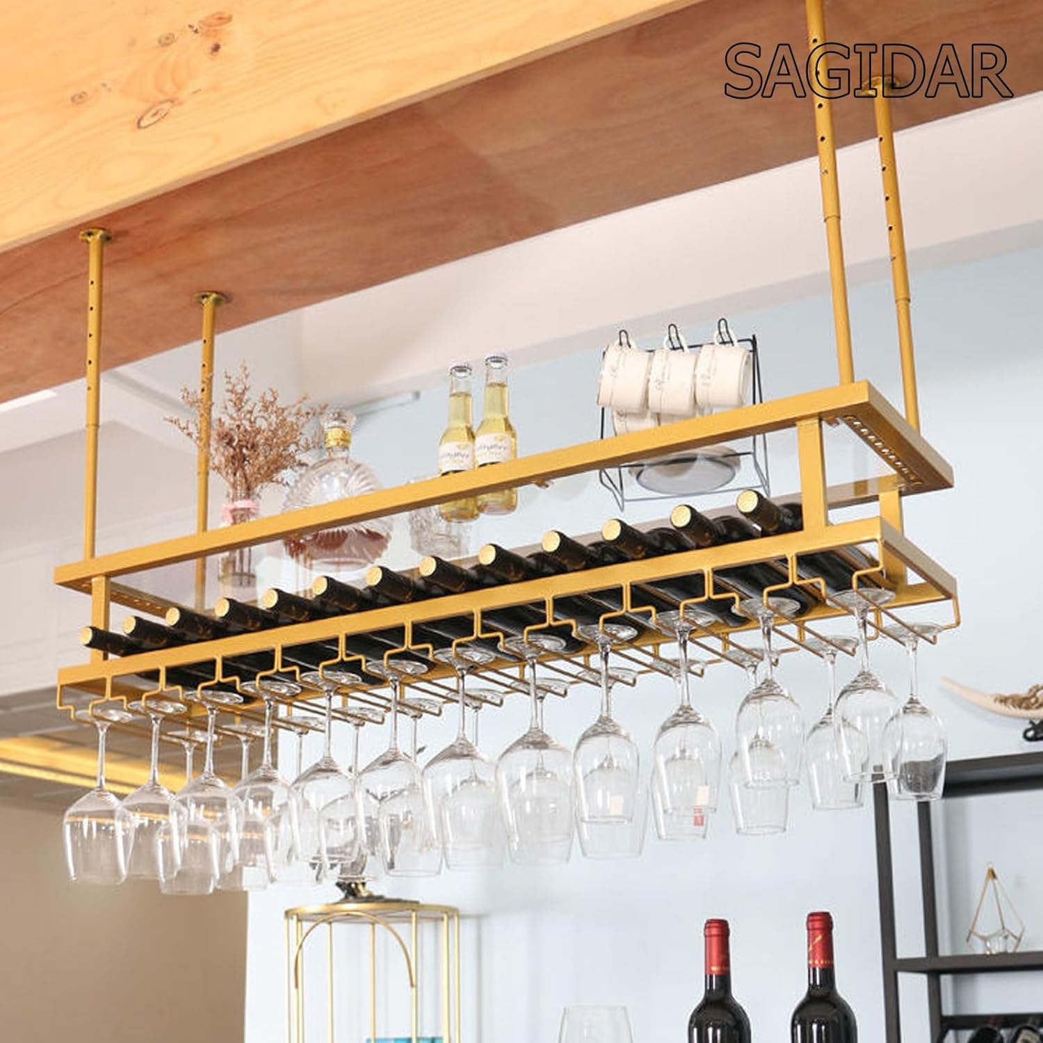 SAGIDAR Adjustable Ceiling Wine Rack