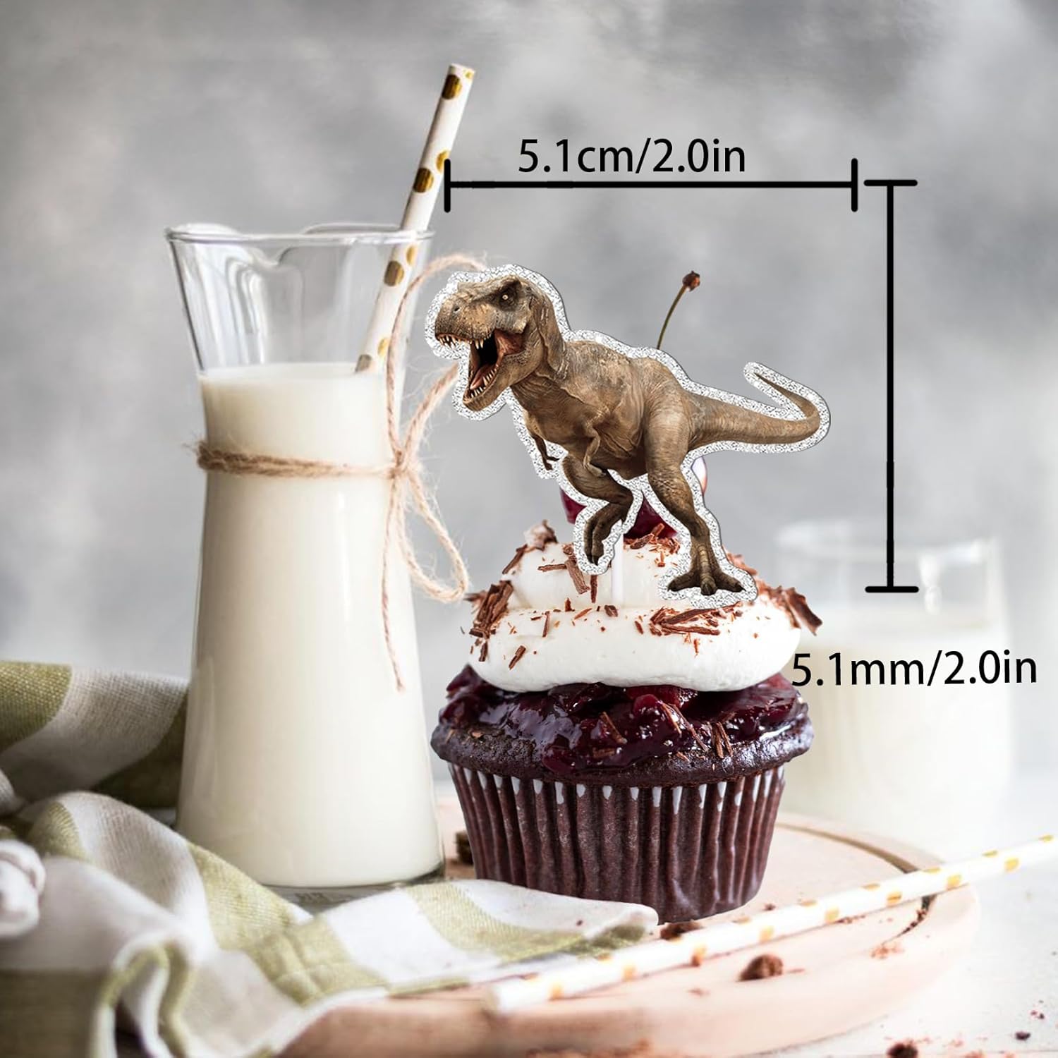 18pcs Glitter Dinosaur Cupcake Toppers Birthday Party Decor 1