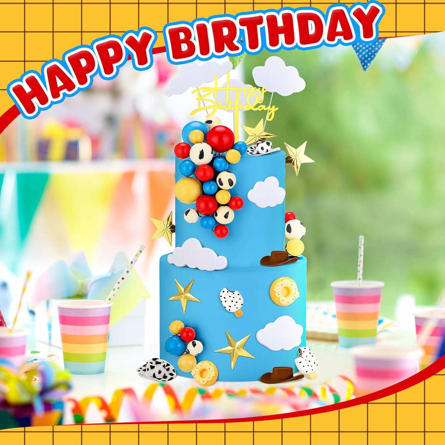 GlikCeil 57 Pcs Cartoon Cow Cake Topper Kit