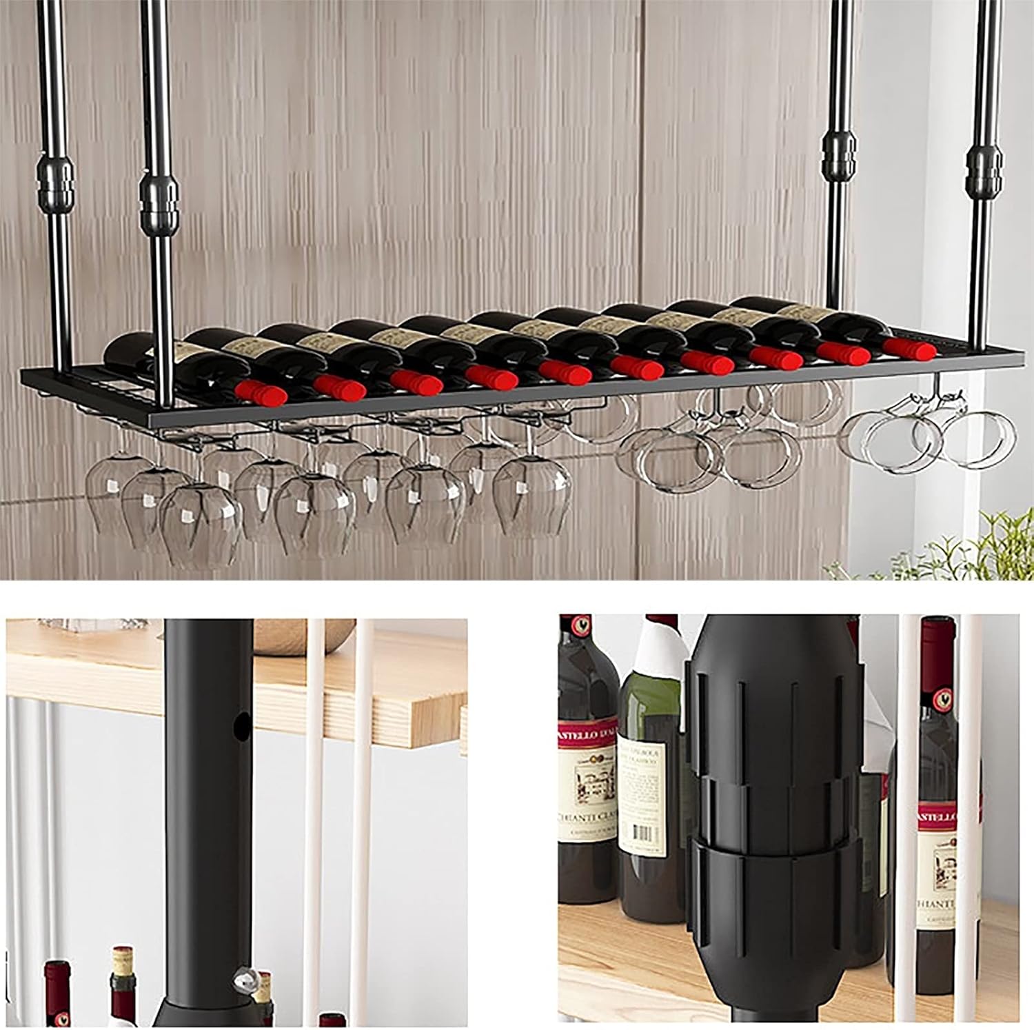 Stylish Hanging Wine Glass Rack with Adjustable Height