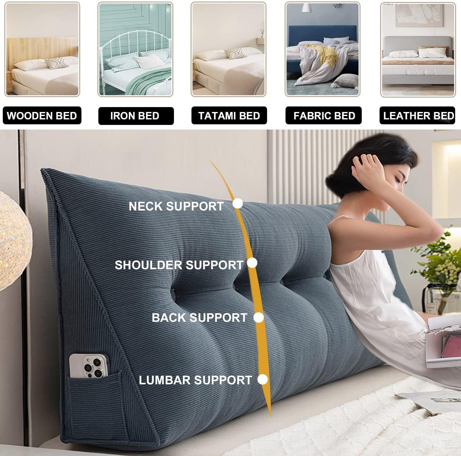 COZMAX Queen Size Triangular Headboard Pillow