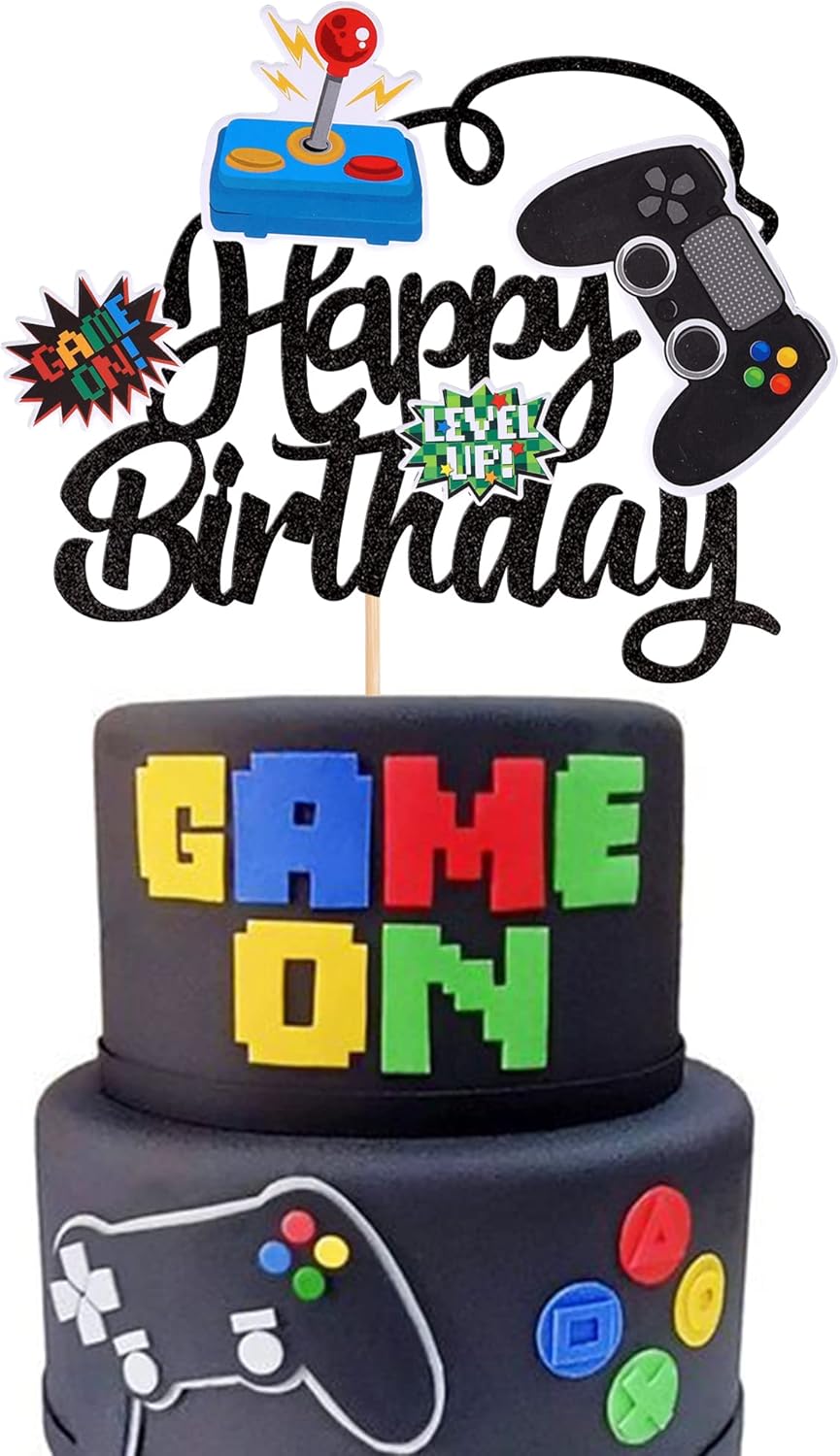 ZHUOWEISM Video Game Cake Topper Glitter GamePad Birthday Decoration