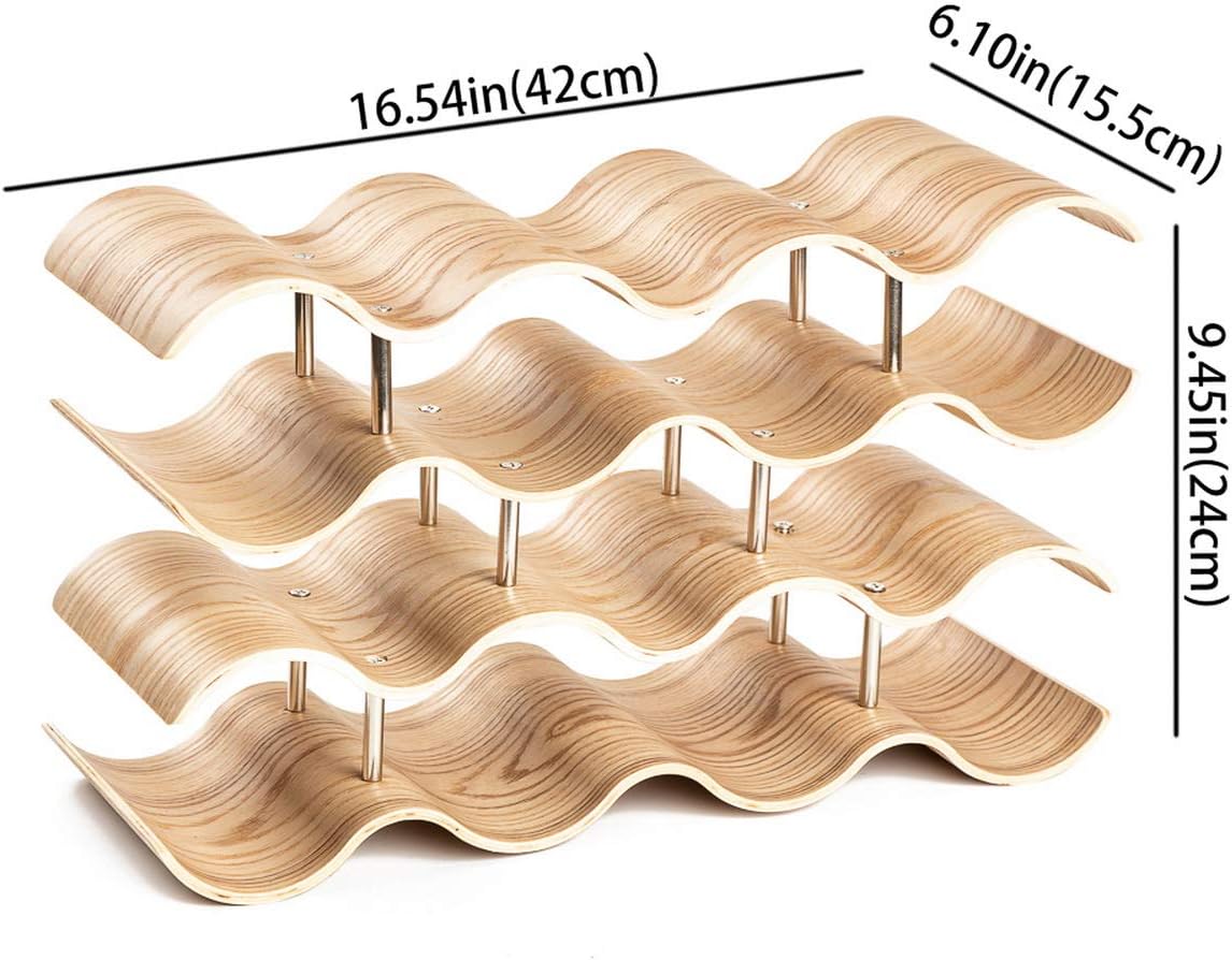 14-Bottle Wave Wine Rack Freestanding Wooden