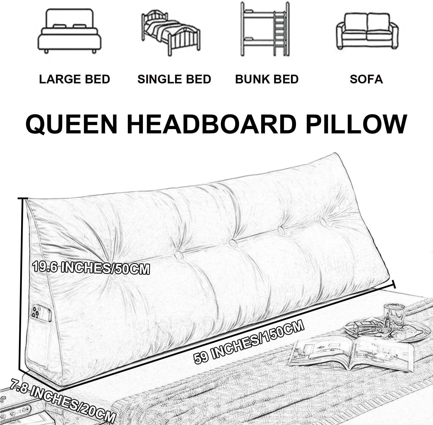ZZYK Triangle Headboard Pillow Queen 59 Inches Green