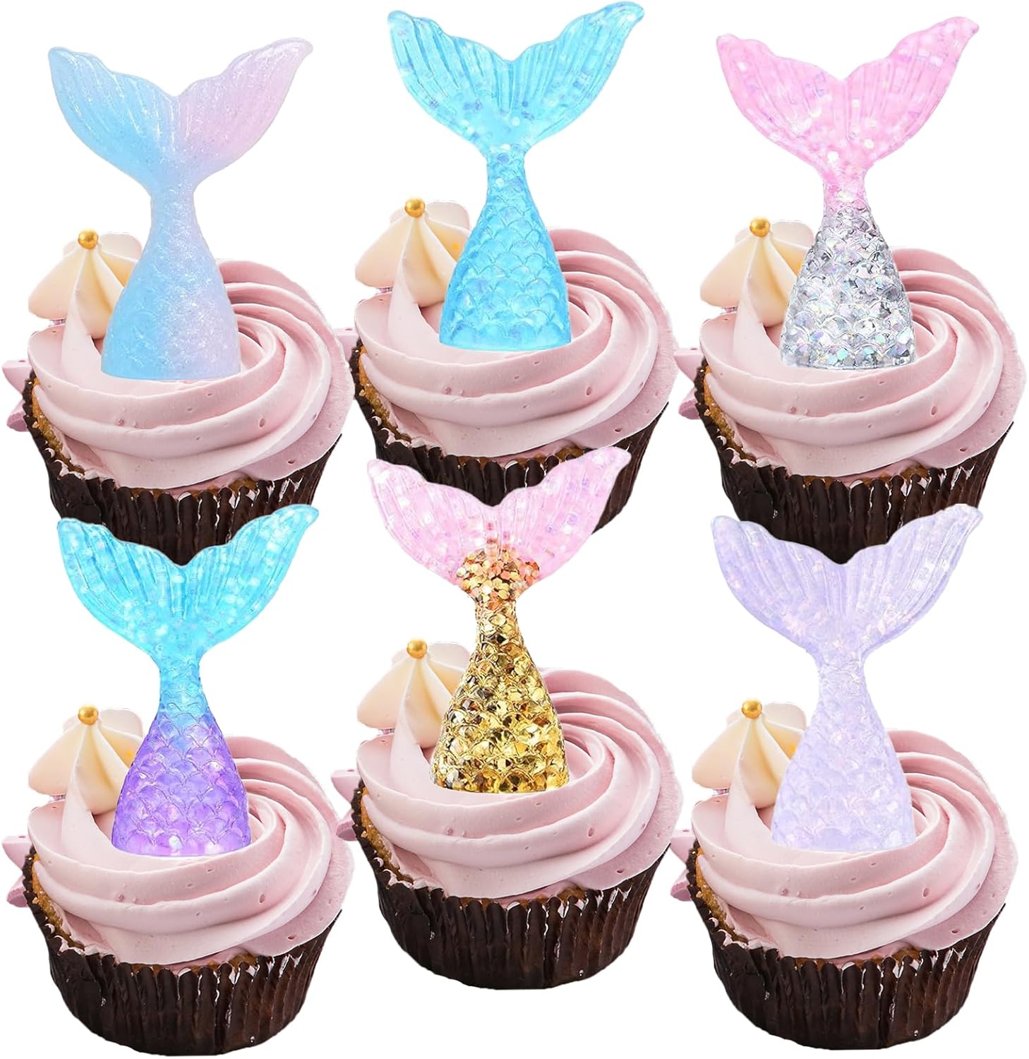 30 Pcs Glittering Mermaid Tail Cupcake Toppers