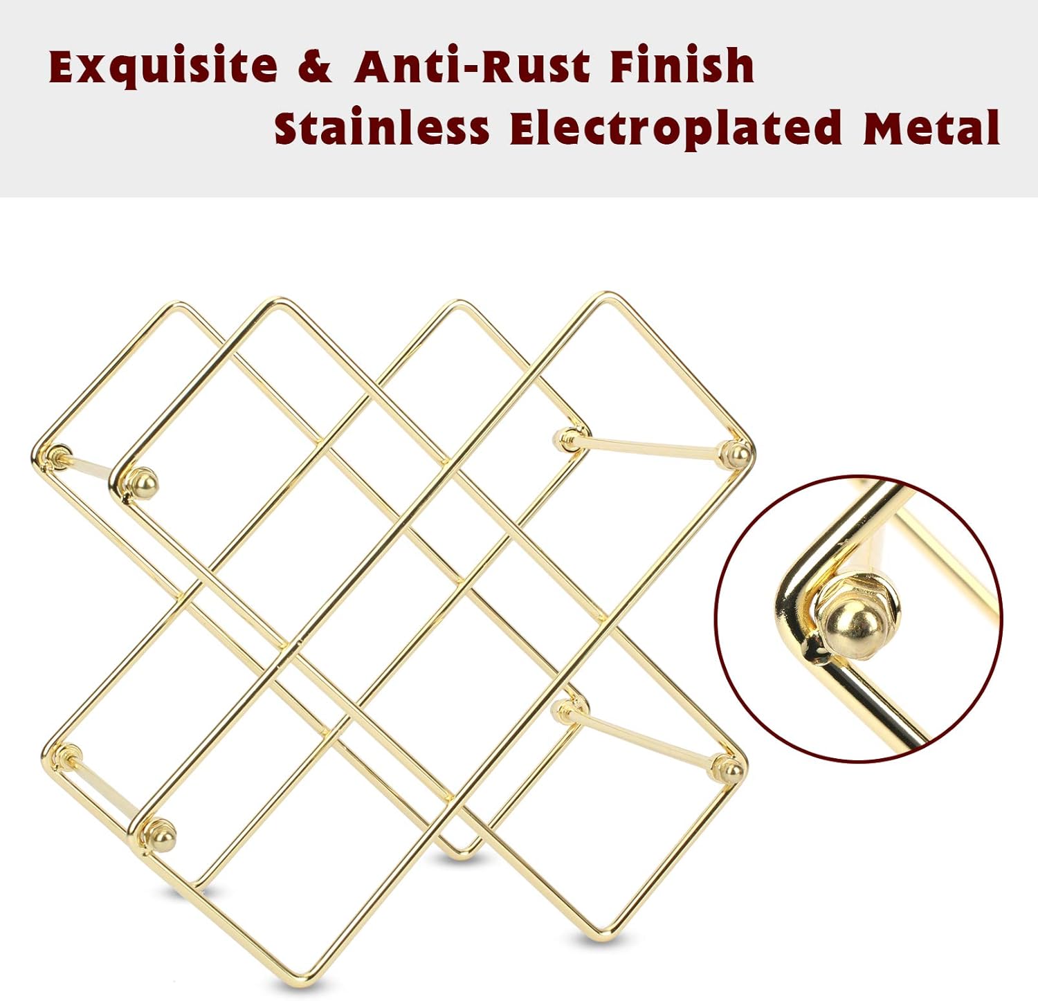 DreamiDeco 6-Bottle Metal Wine Rack Gold