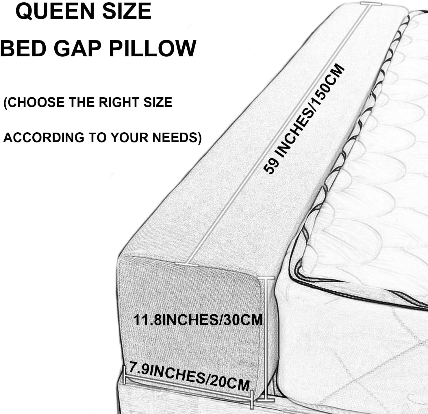 ZZYK Thicken Widen Bedside Gap Filler Pillow - Beige Queen Size