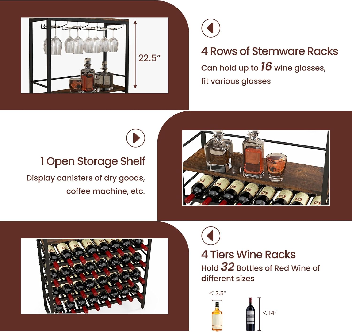 LOKO 4-Tier Freestanding Wine Rack with 32 Bottle Capacity