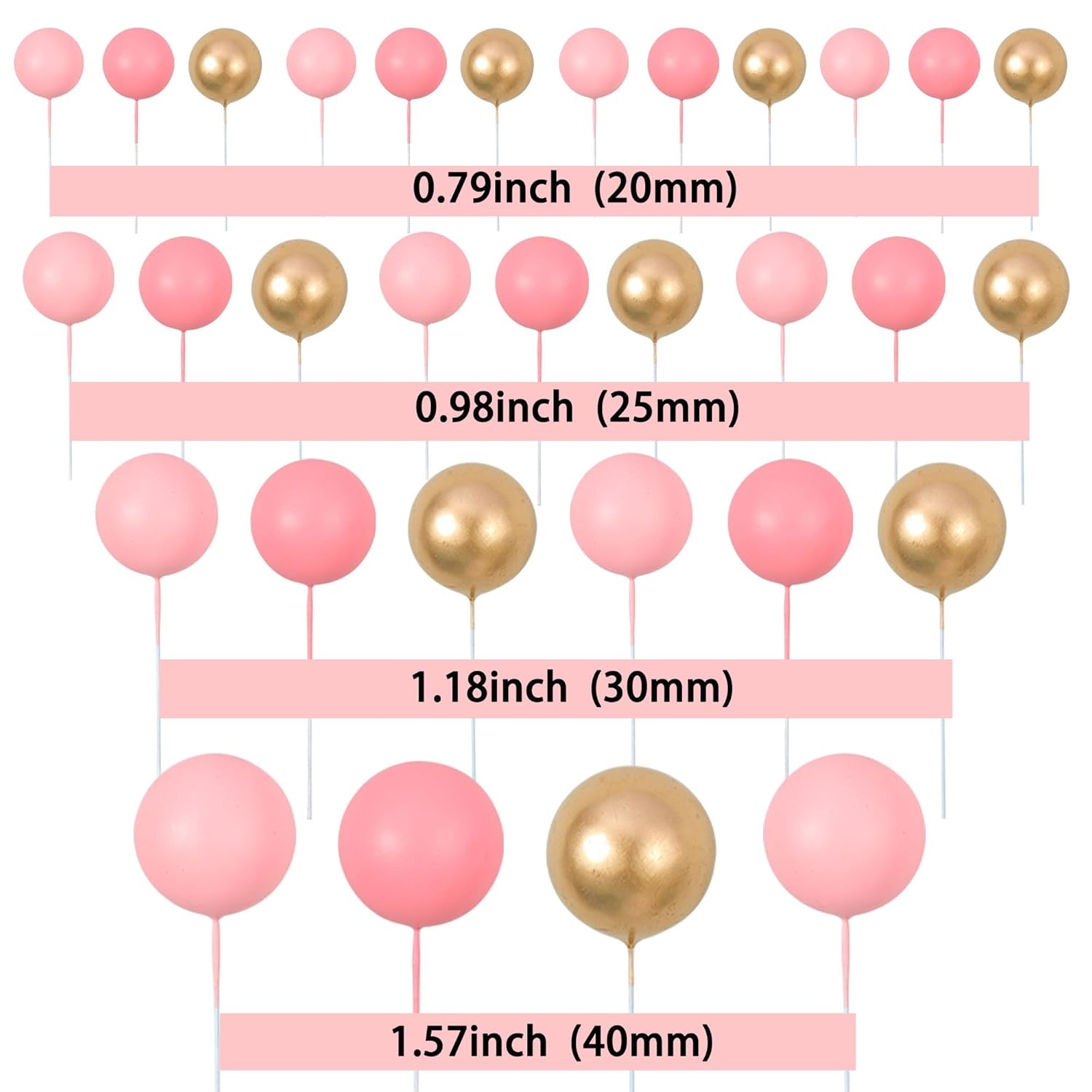 Gyufise 30Pcs Pink Gold Ball Cake Toppers
