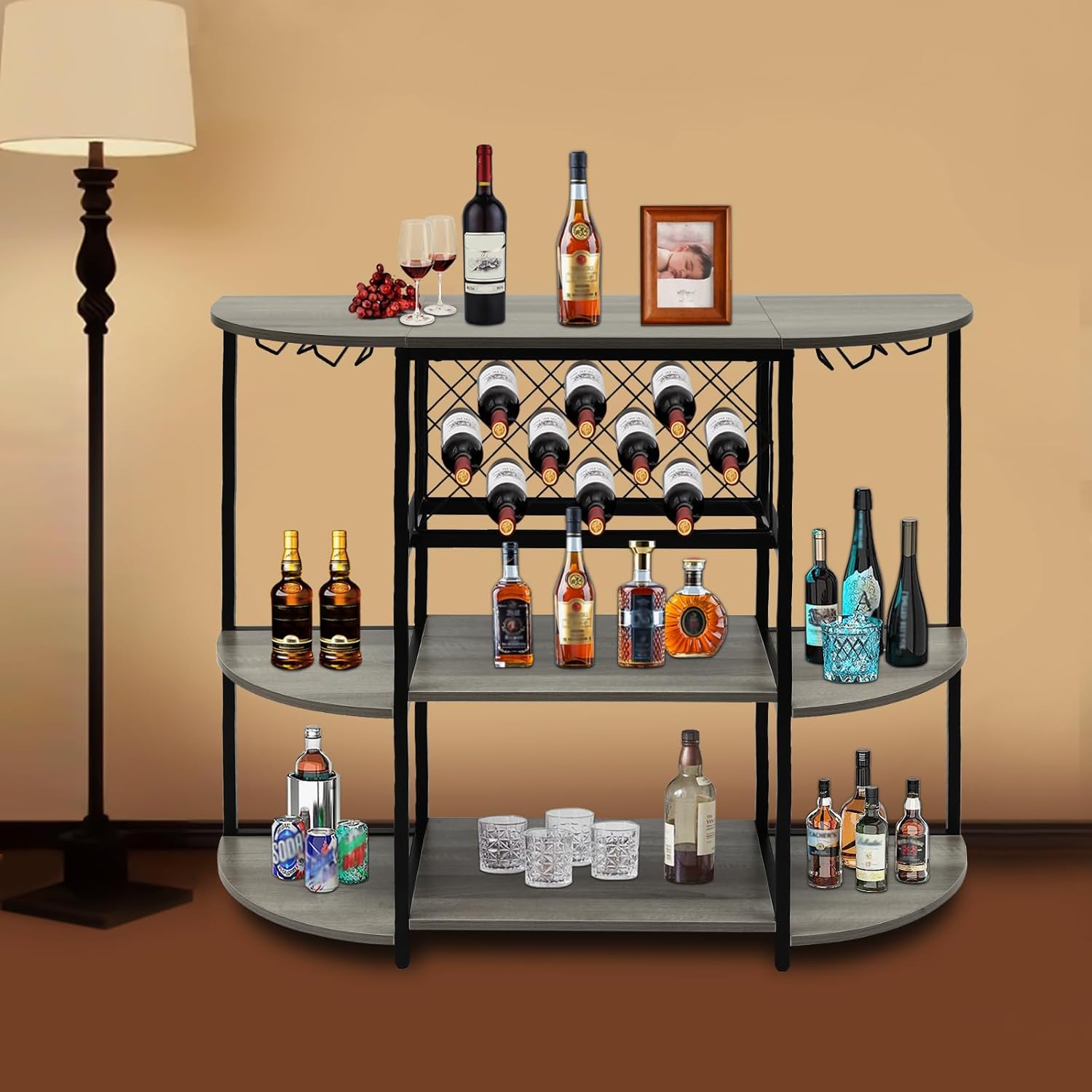 QUSKLISU Wine Rack Table with LED Light