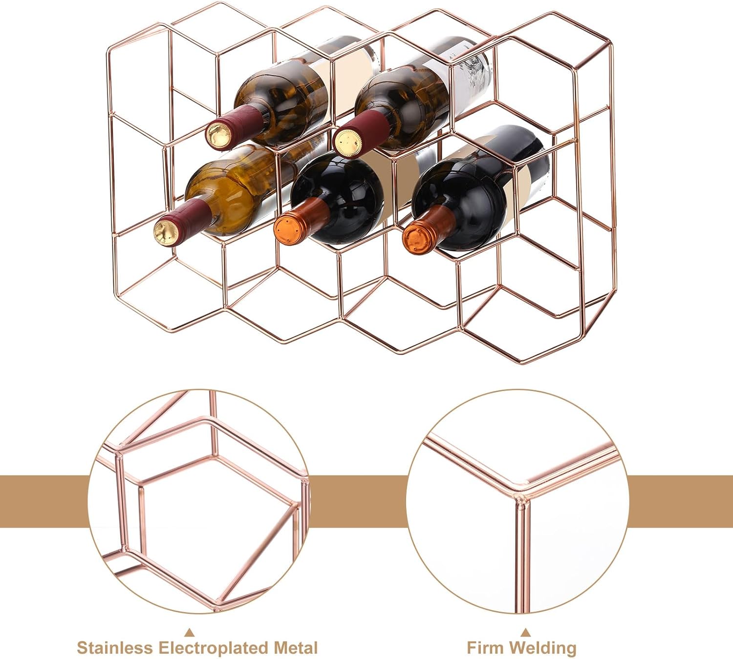 Uxcell 14 Bottle Freestanding Rose Gold Metal Wine Rack