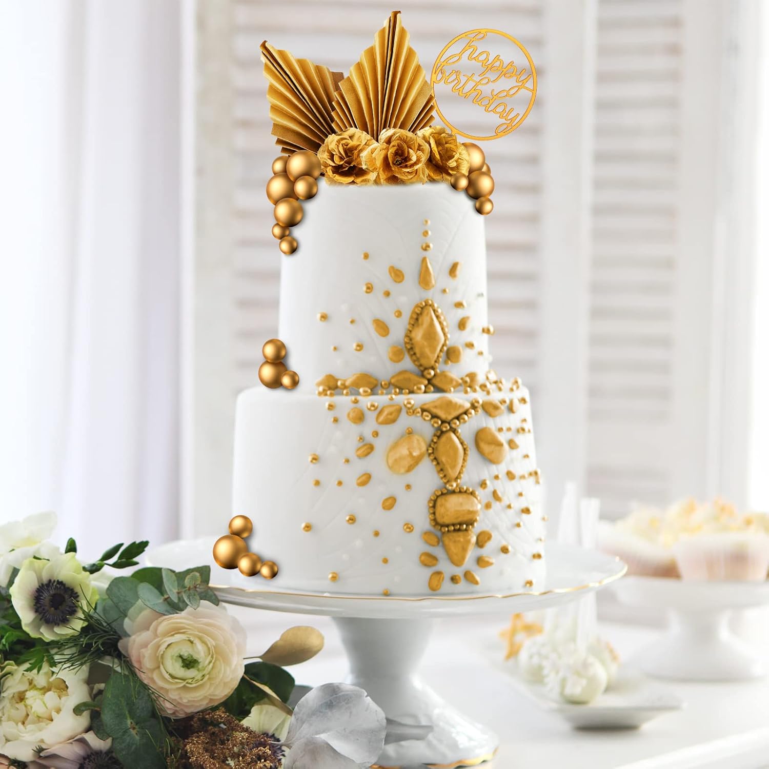 Shimeyao 52 Pcs Gold Cake Decorations Boho Style