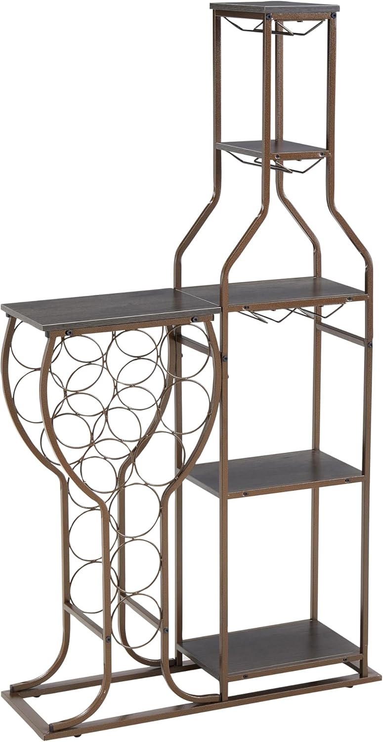 RuiSiSi 5 Tier Freestanding Wine Rack with Glass Holder 11 Bottle Capacity Grey