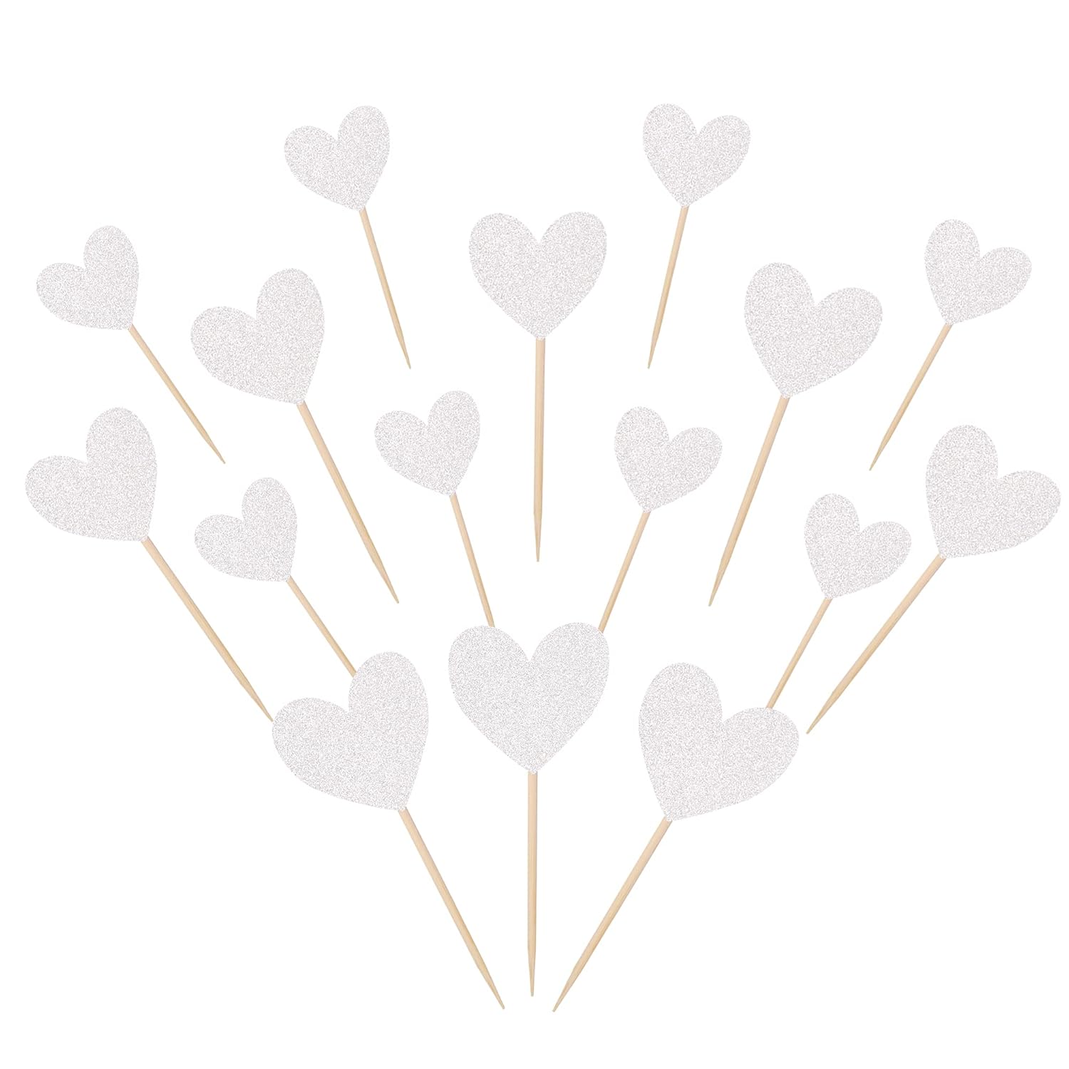 30PCS Glitter Love Heart Cupcake Toppers