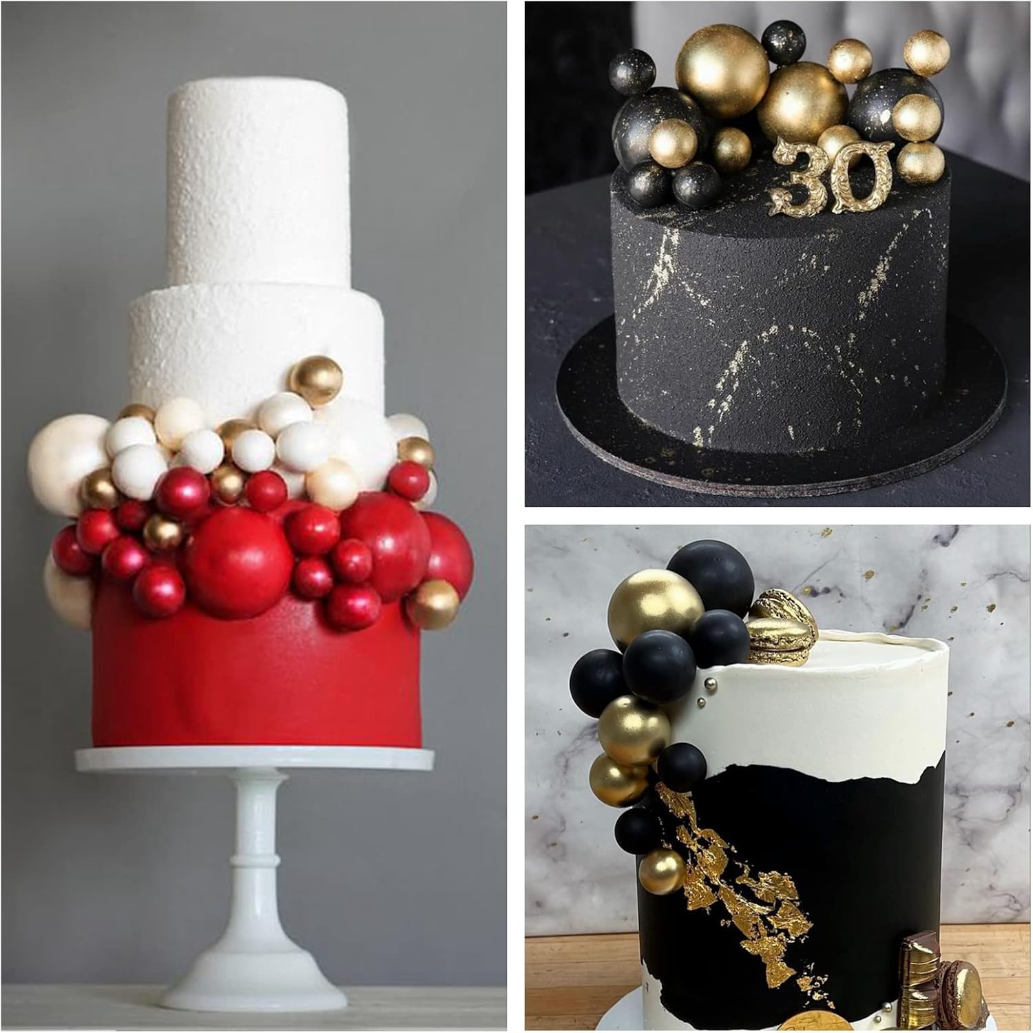 ASTARON 32 Pcs Ball Cake Topper Decorations Red Black