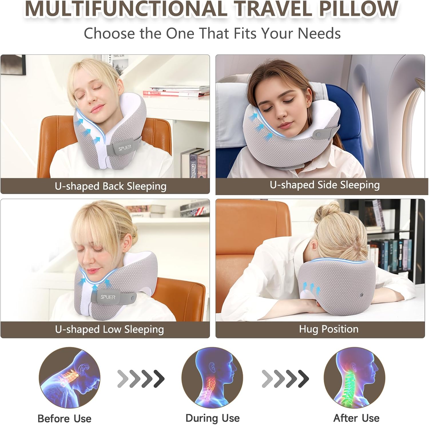 SPUER 2in1 Ergonomic Travel Neck Pillow