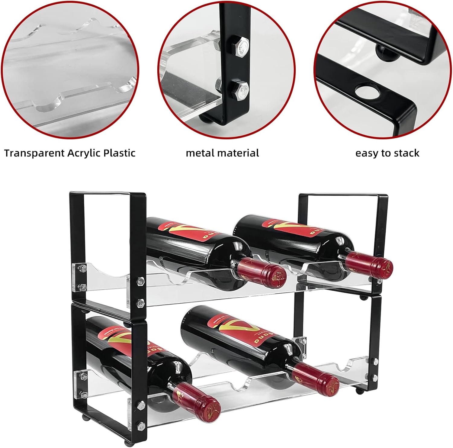 Kunzye Acrylic 3-Tier Freestanding Wine Rack - 8 Bottle Capacity