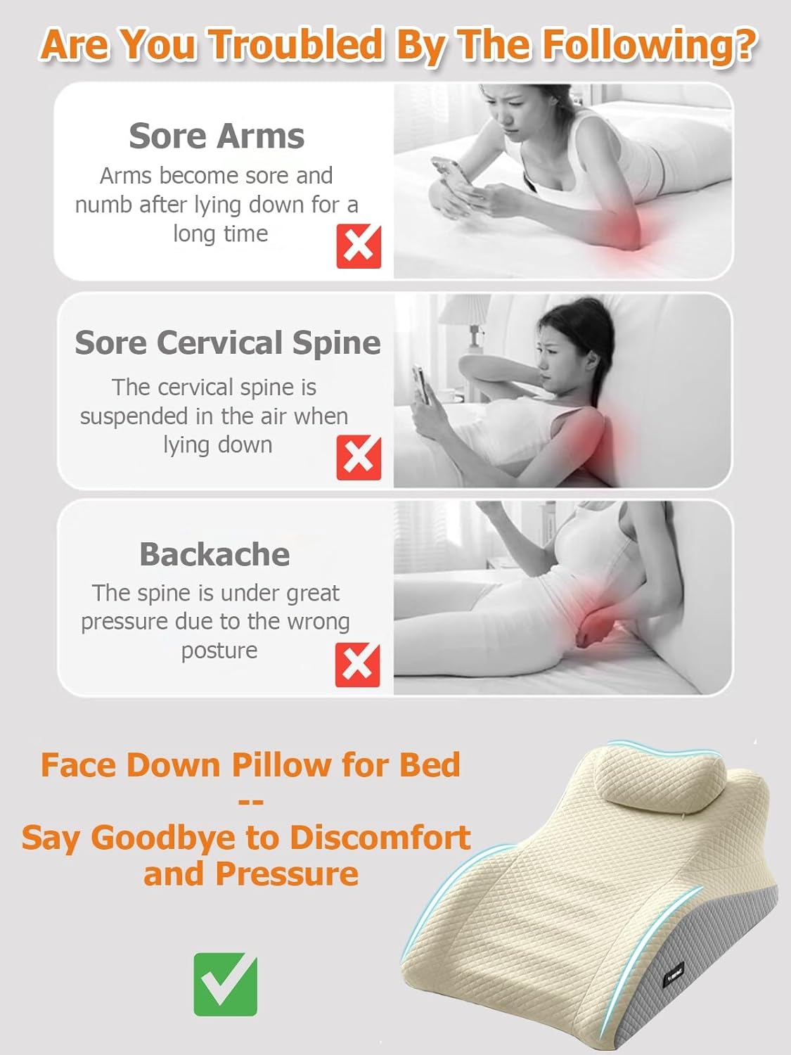 JYHHCYS Memory Foam Prone Pillow with Neck Support