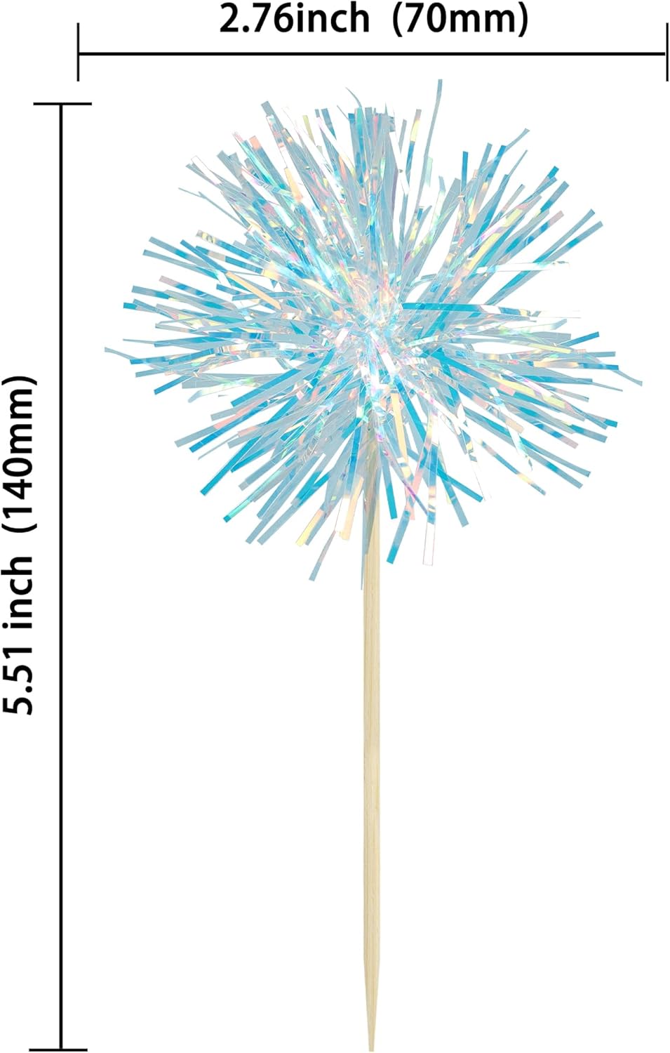 Gyufise 30Pcs Foil Firework Cupcake Toppers with Tinsel