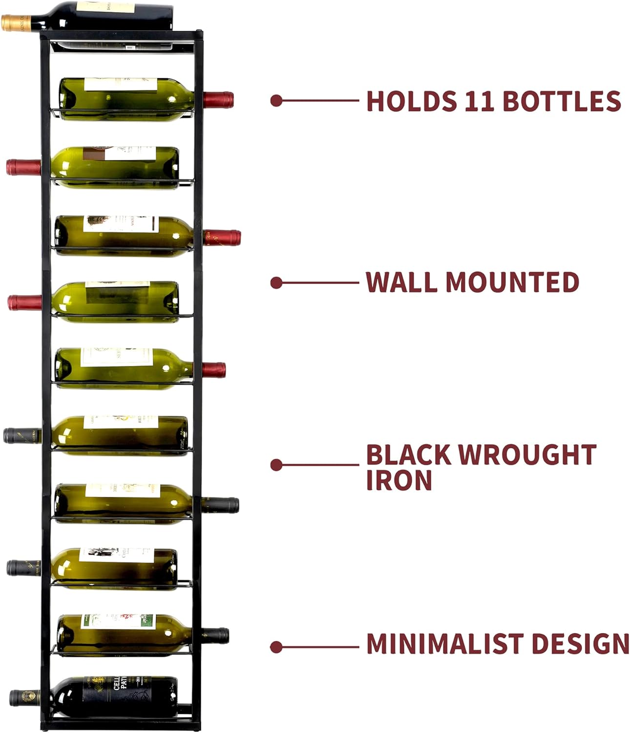 YANGSHUO Wall-Mounted Wine Rack for 10 Bottles - 4ft Vertical Organizer