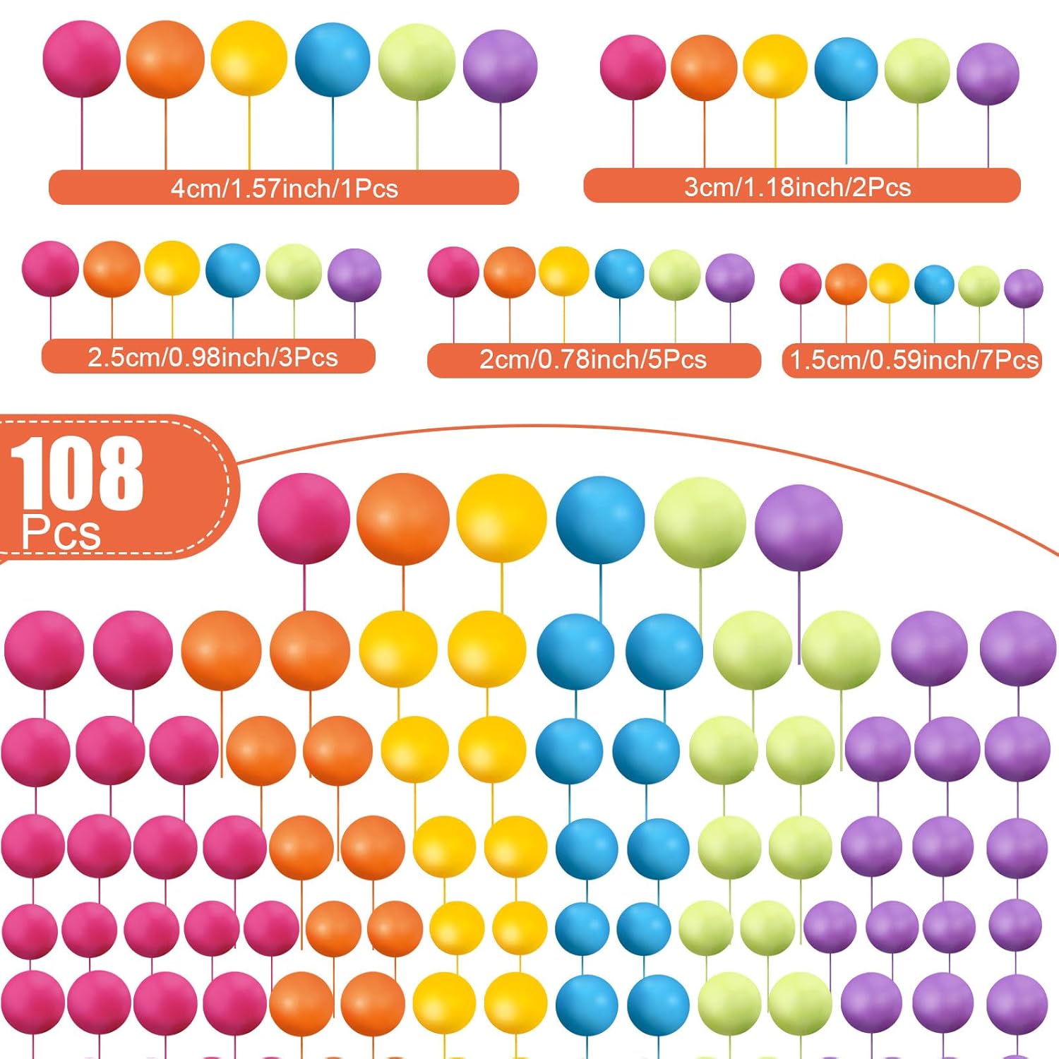 108 Pcs Foam Balloons Cake Topper DIY Decorations