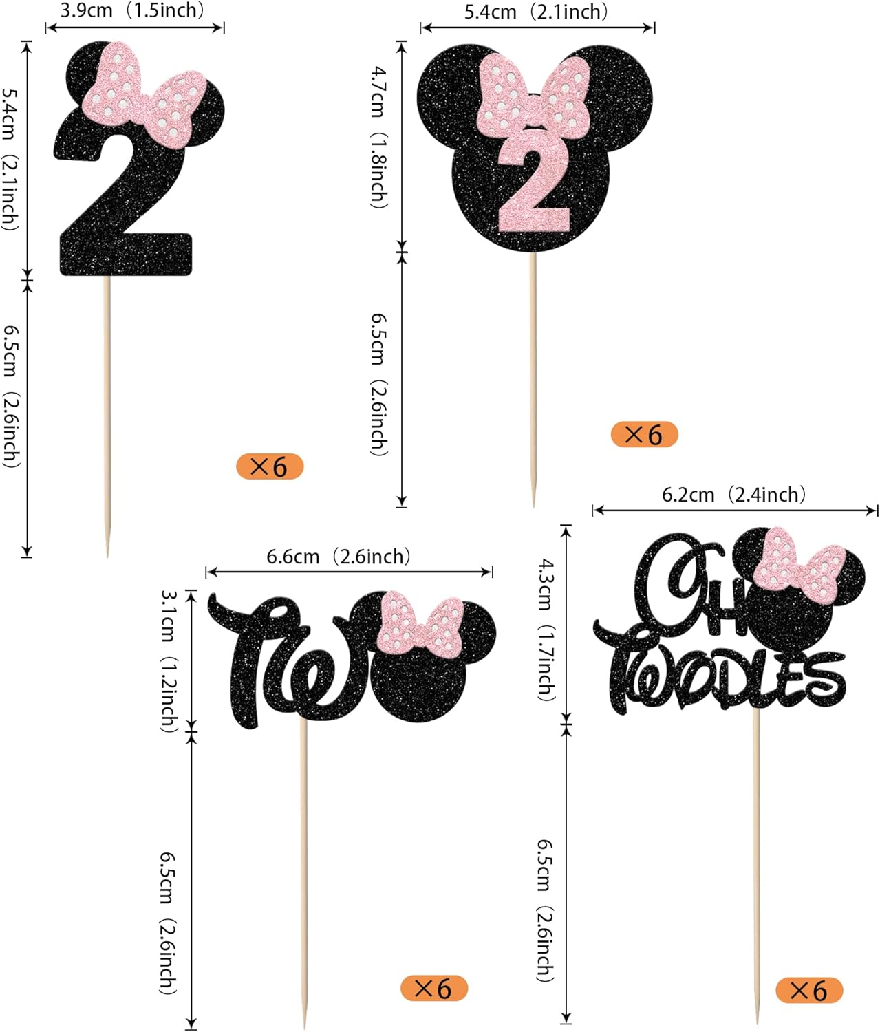 Rsstarxi 24 Pack Pink Bow Mouse Cupcake Toppers