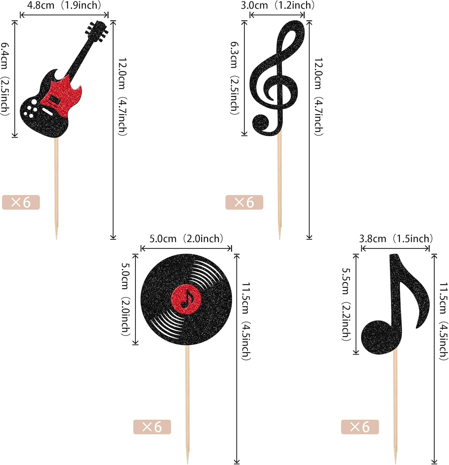 ZHUOWEISM 24PCS Music Notes Cupcake Toppers 1