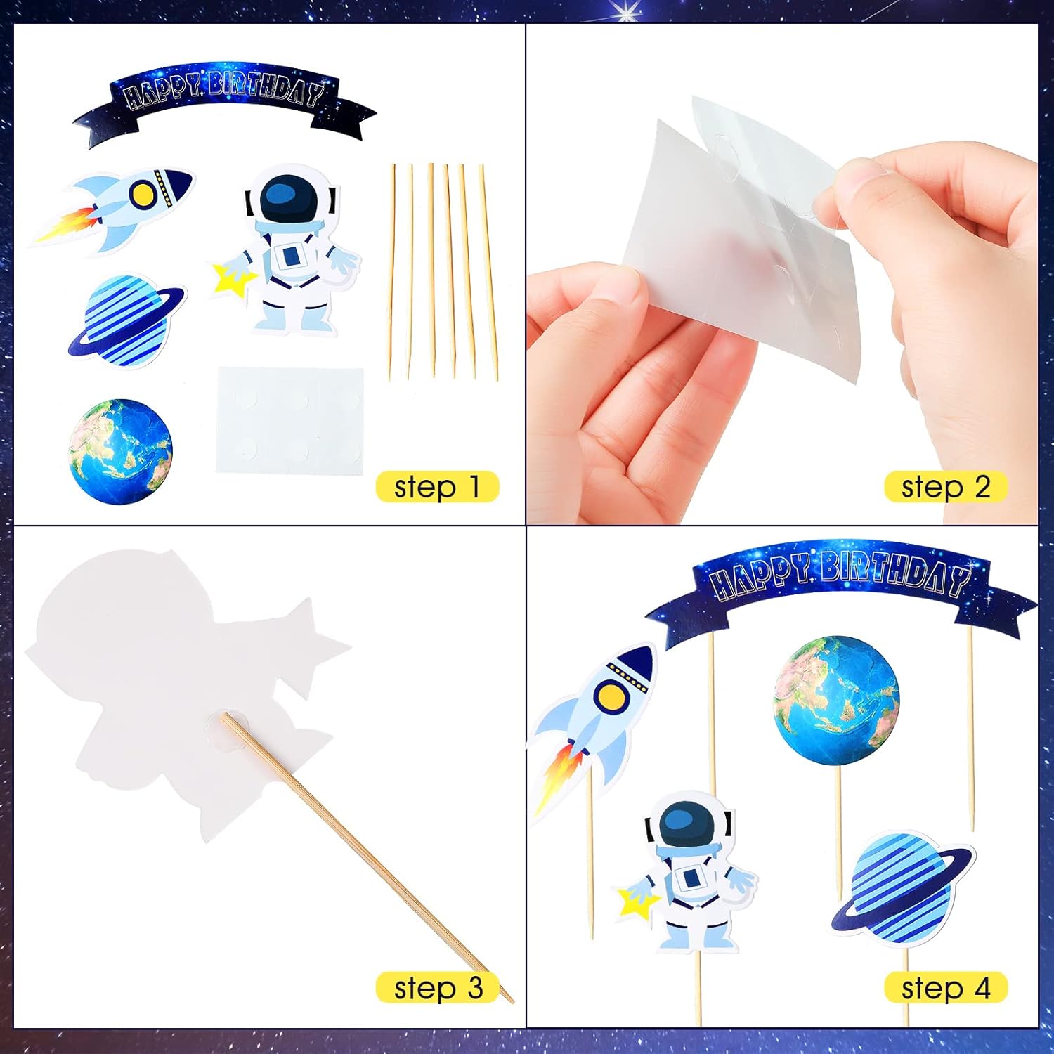 Epakh 24 Pcs Space Cake Toppers for Birthday Parties
