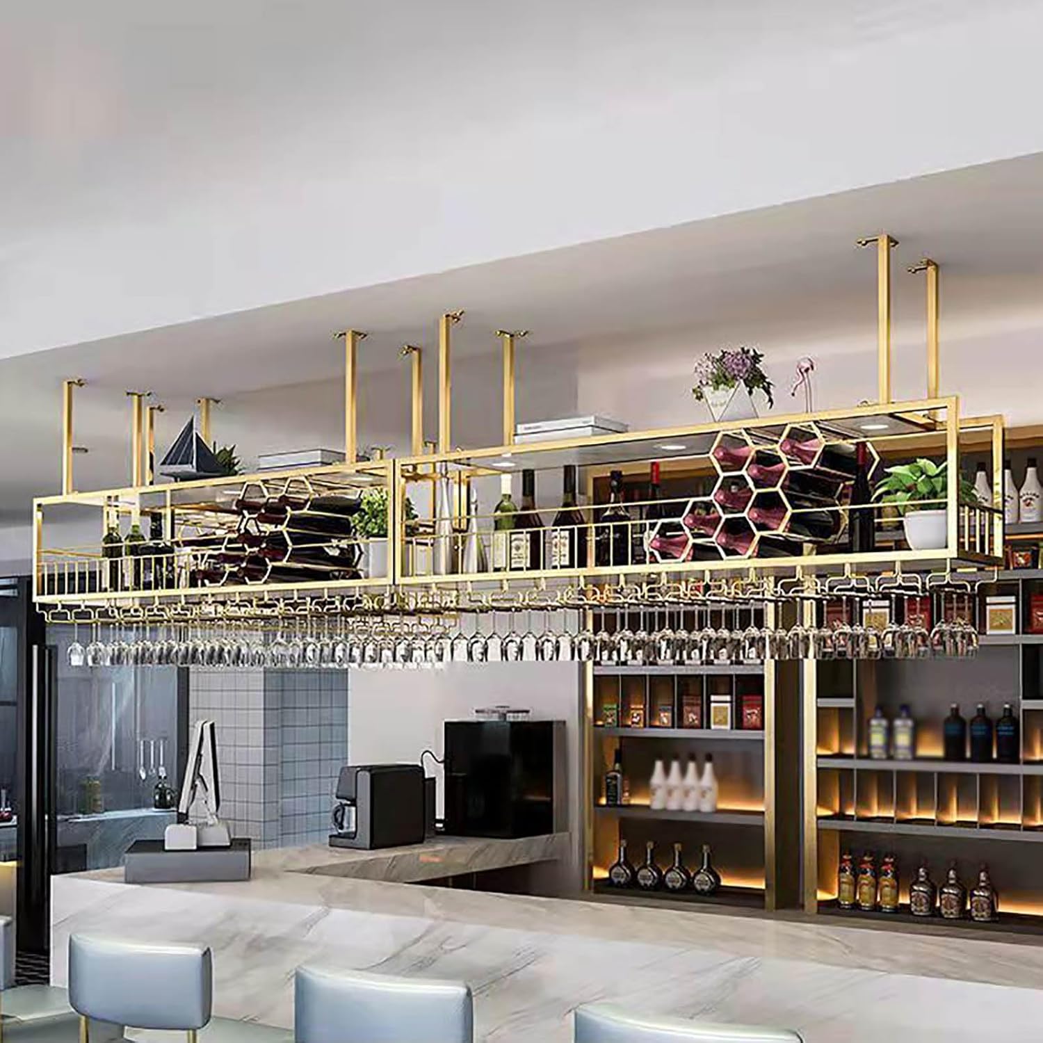 RAJYQODIS 2 Layer Wall-Mounted Wine Rack Black 4724in120cm