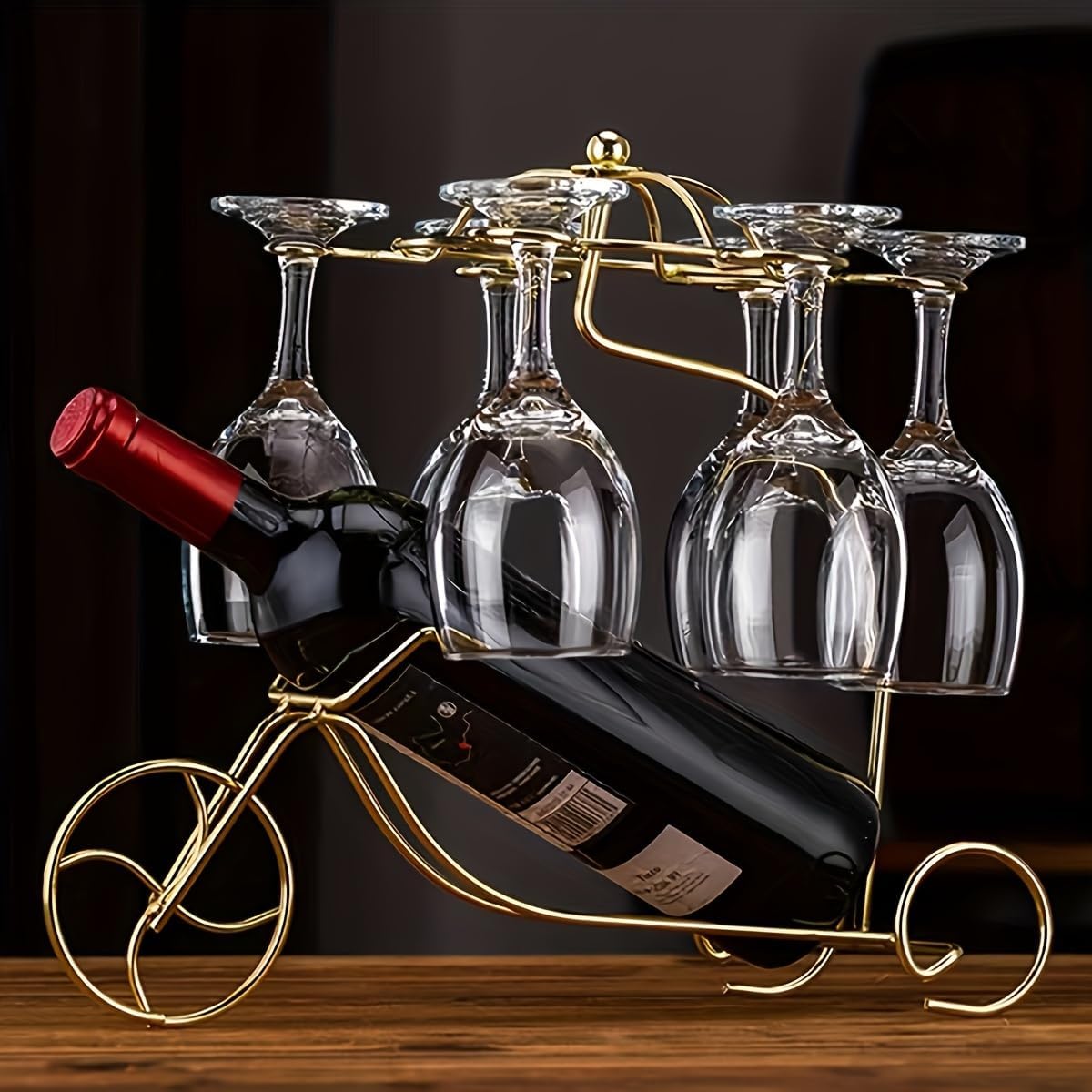 Golden Metal Wine Rack with Bicycle Design 1