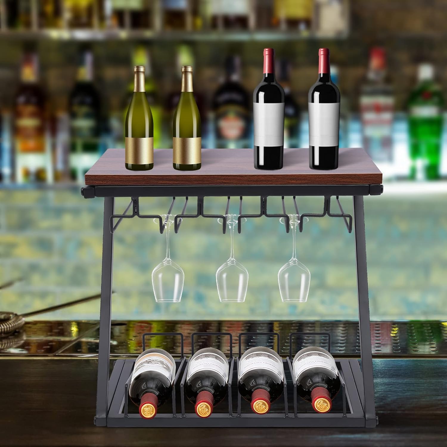 2 Tier Freestanding Wine Rack Holder Black