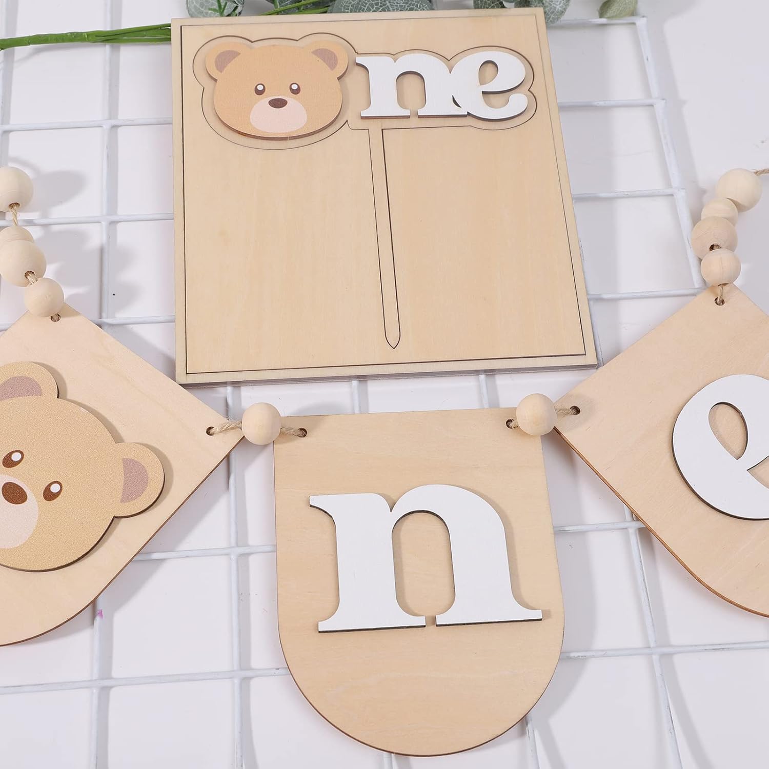 Wooden Teddy Bear Birthday Banner Decor