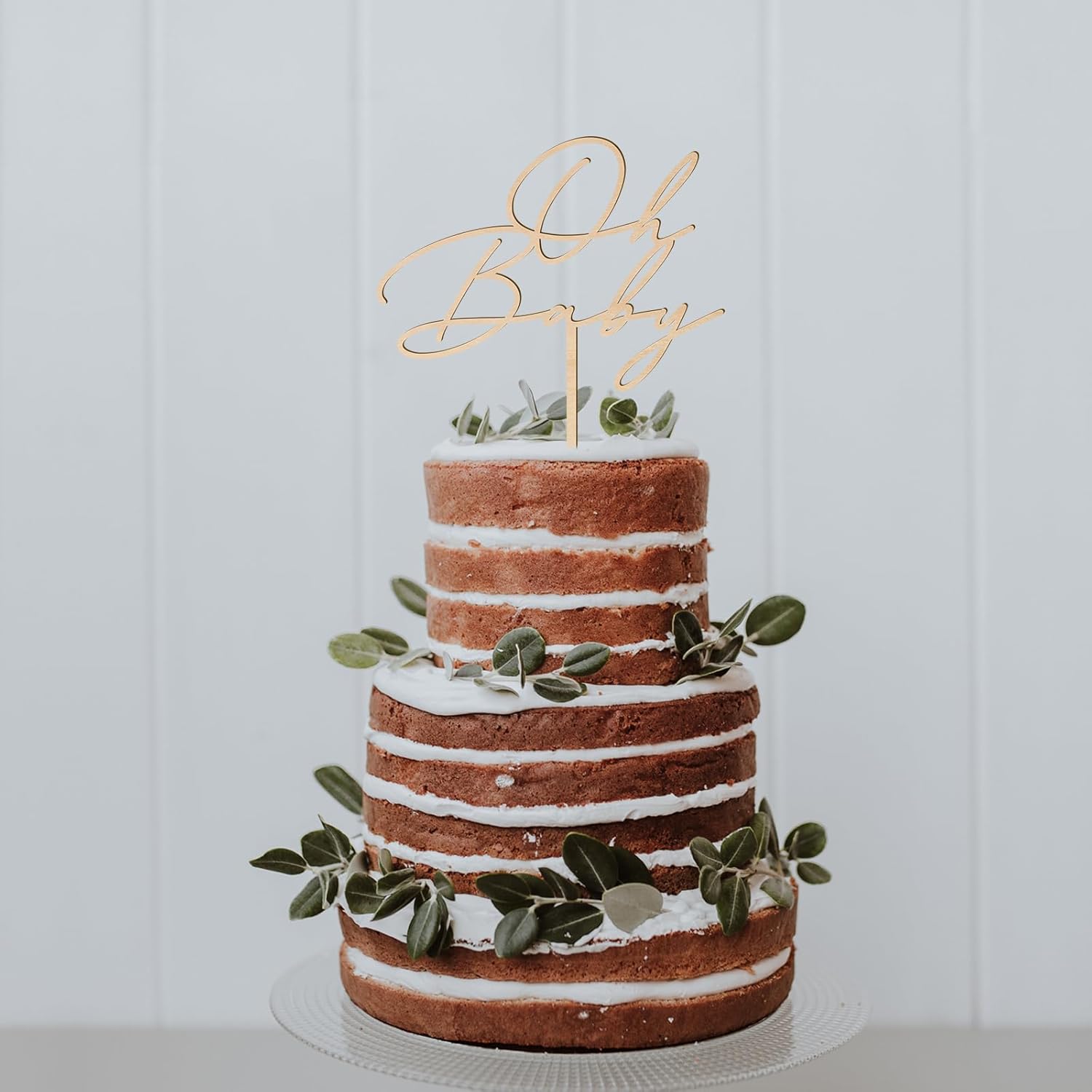Oh Baby Cake Topper Wood - 6 Inch Baby Shower Decor
