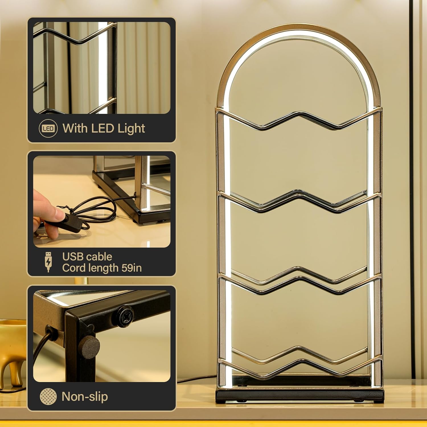 LED Countertop Wine Rack - 8 Bottle Freestanding Storage Stand