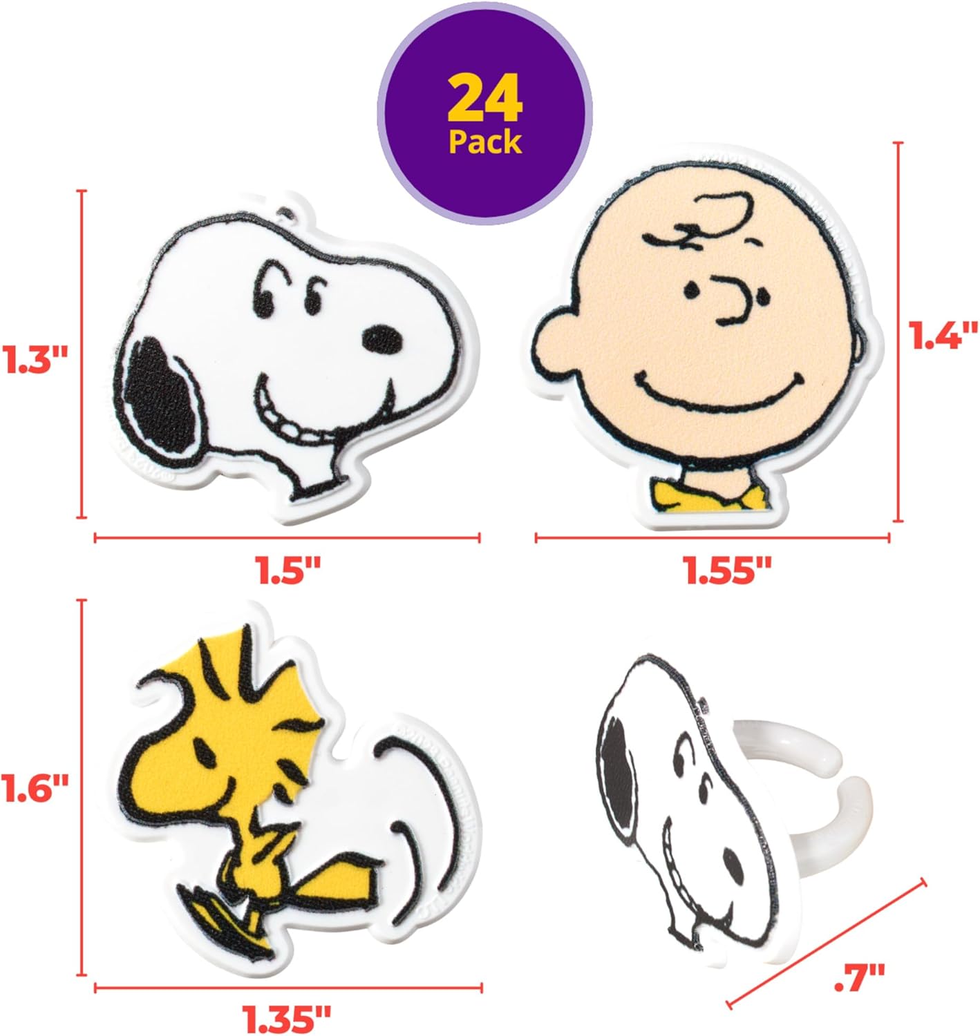 DecoPac Peanuts Characters Cupcake Rings - 24 Pack