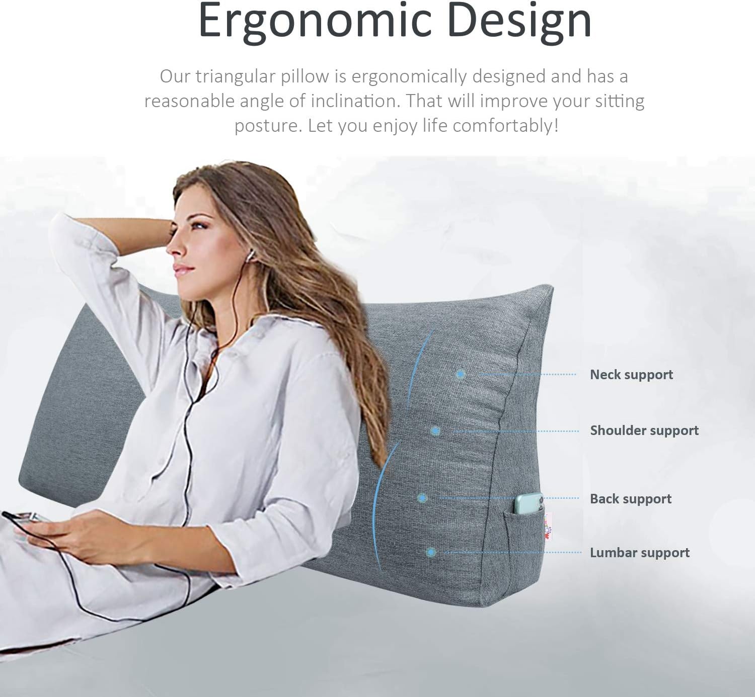 WOWMAX Reading Backrest Pillow No Button Grey Full