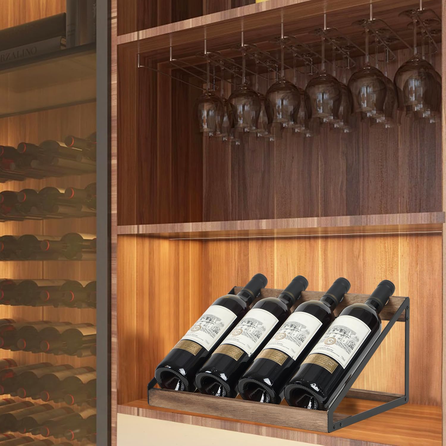 TRSPCWR Wooden Wine Rack 4 Bottle Countertop Organizer